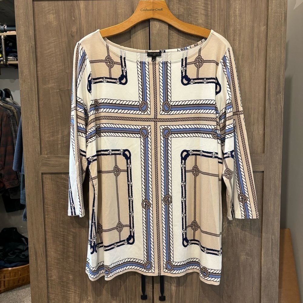 Talbots‎ 1X Top Nautical Rope Print Stretch 3/4 Sleeve
